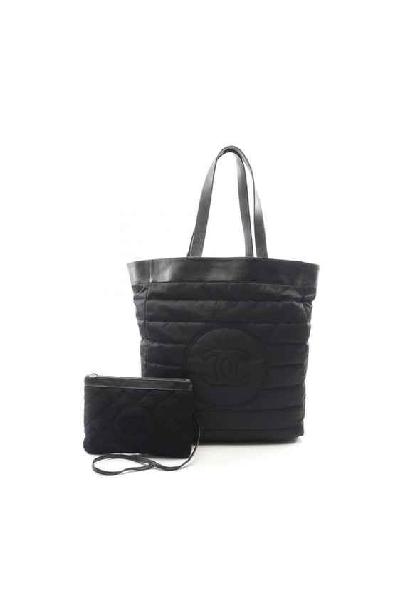 Pre-Owned Chanel Coco Mark Reversible Tote Bag Handbag Nylon Leather Pile Women's Black