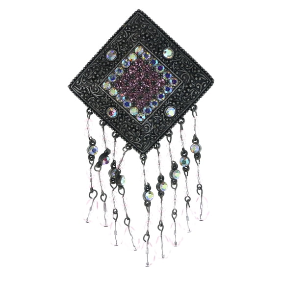 Drop Accent AB Finish Filigree Brooch-Pin With Crystal Accents Pink & Silver-Tone Colored #LQP1486