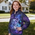 thumbnail image 3 of Uorisanigo Girls Half Zip Cropped Pullover Sweatshirt Purple Galaxy Wolf Long Sleeve Pullover Top Oversized Sweatshirts for Kids Drop Shoulder Jackets Hoodies Fall Clothes, 3 of 7