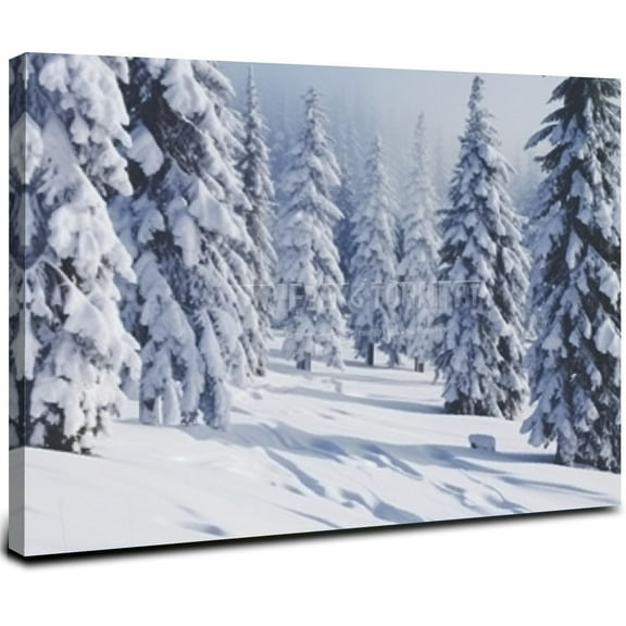 ONETECH  Snow Covered Pine Trees Canvas Wall Art Print, Home Decor, Winter Artwork, 24"x16" 20x16inch