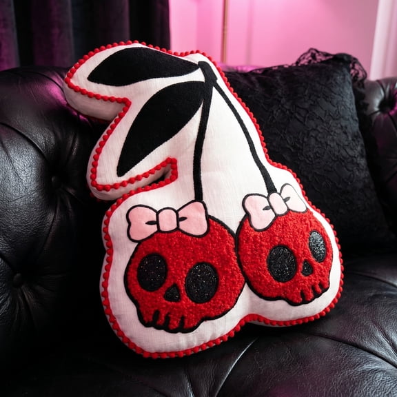 Halloween Decorations Cherry Skull Throw Pillow Coquette Goth Y2K Decorative Cushion Mini Car Decor Bedroom Accent Pastel Spooky Gift