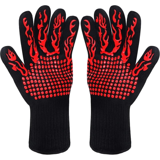 Guantes para barbacoa, guantes para asar resistentes al calor, guantes antideslizantes de silicona para horno, guantes largos de cocina para barbacoa, cocinar, hornear, cortar