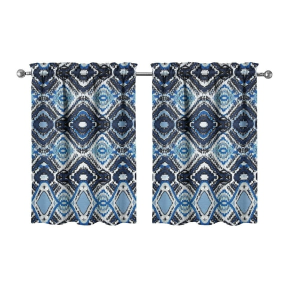Set of 2 Hippie Floral Kitchen Curtains 27.5x36 Inch, Vintage Geometric Semi-Sheer Caf Curtains with Rod Pocket, Rustic Design
