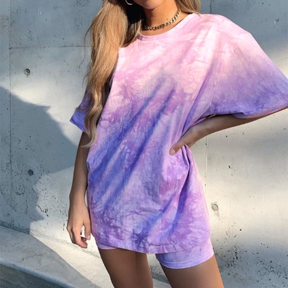 Edvintorg Shorts Sets Womens 2 Piece T-Shirt Tops and Biker Shorts Sets Tracksuit 2 Piece Outfits for Women Purple L