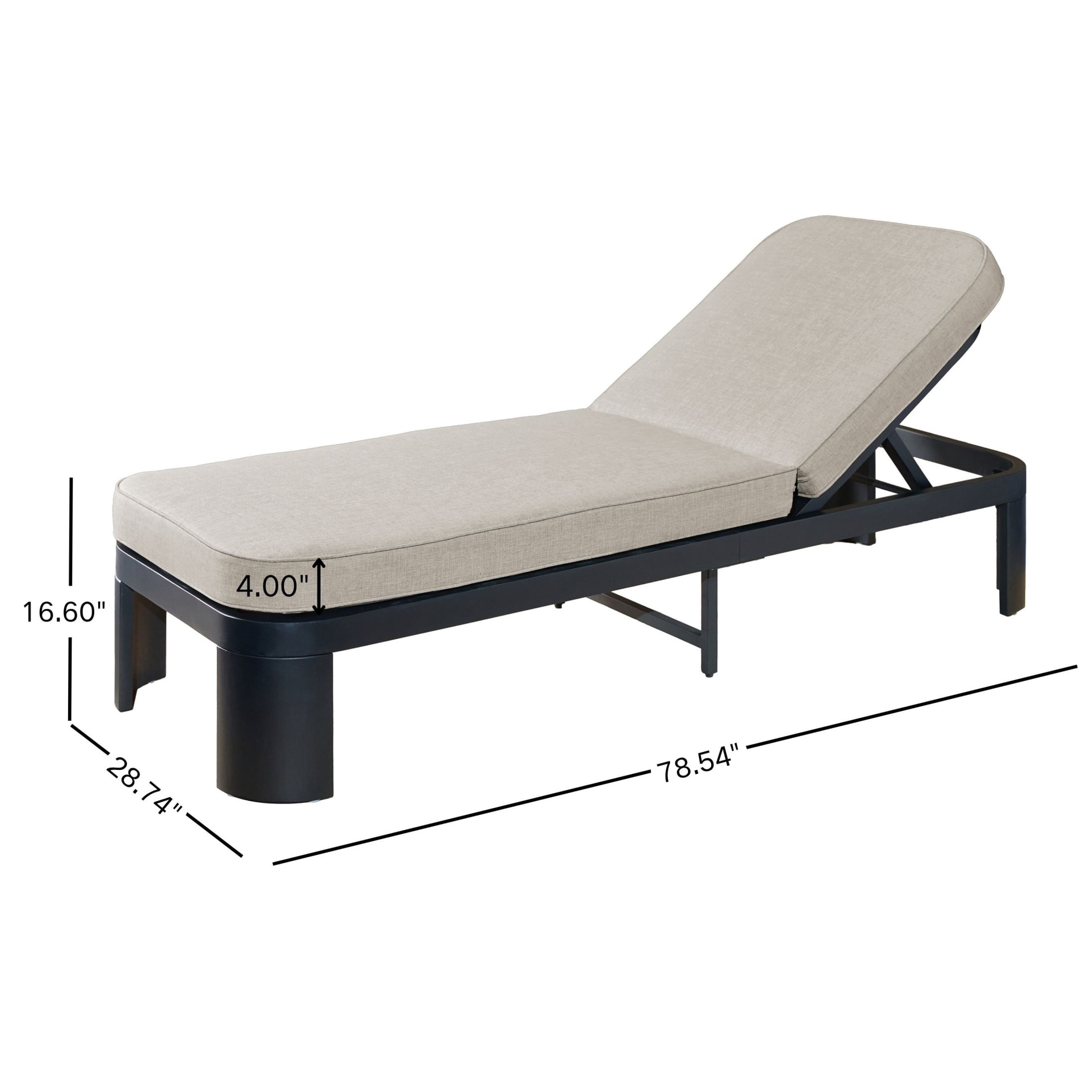 Christopher Knight Home Outdoor Wood Chaise Lounge with Adjustable Backrest and Beige Cushion, Black, Set of 4