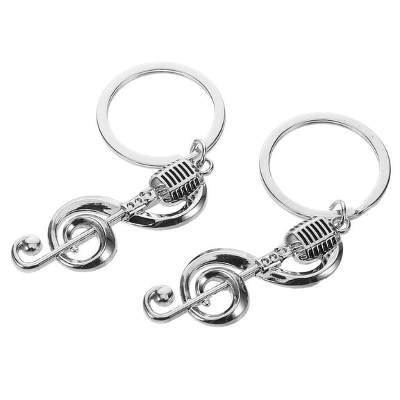 OUNONA 2 Pcs Metal Musical Note Keychain Music Symbol Key Rings Microphone Keychain Pendant For Musicians And Music Lovers Bag Purse Wallet Car Pendant Silver