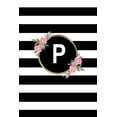 thumbnail image 1 of P: Letter P Monogram Personalized Journal, Floral Black & White Stripe Monogrammed Notebook, Blank Lined 6x9 Inch College Ruled 120 Page Perfect Bound Glossy Soft Cover (Paperback), 1 of 1