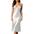 thumbnail image 2 of Women's Satin Long Slip Nightgown, JIANLAI Lace V Neck Spaghetti Strap Midi Sleep Dress, Solid Color Silky Night Dress for Daily Loungewear, 2 of 6