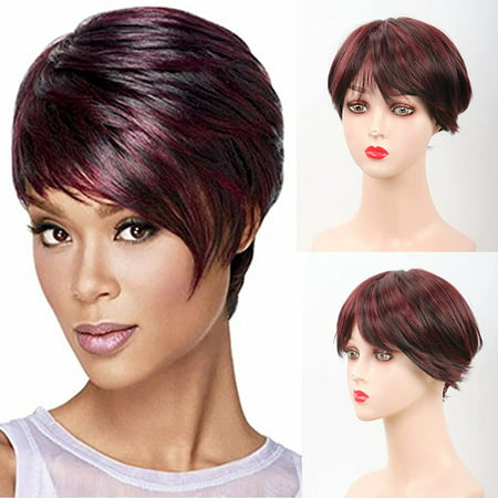 Short Pixie Cut Wigs for Women, Short Layered Straight Hair Wig with Bangs  Synthetic Full Wig for Daily Party Wear (Red-Black) | Walmart Canada