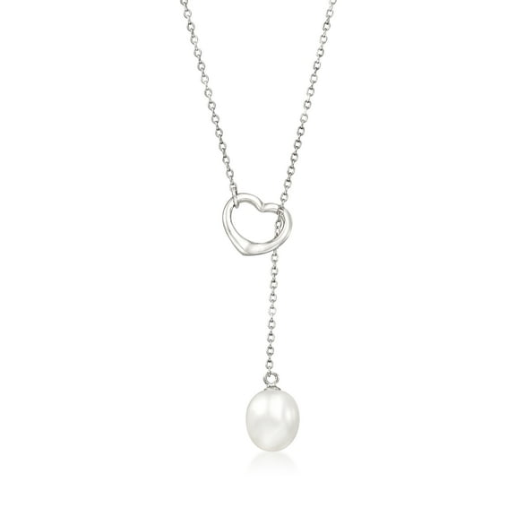 Ross-Simons 9-10mm Cultured Pearl Heart Lariat Necklace in Sterling Silver, Women's, Adult