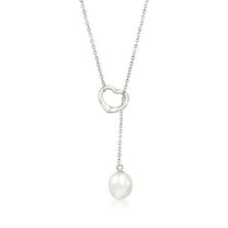 Ross-Simons 9-10mm Cultured Pearl Heart Lariat Necklace in Sterling Silver, Women's, Adult