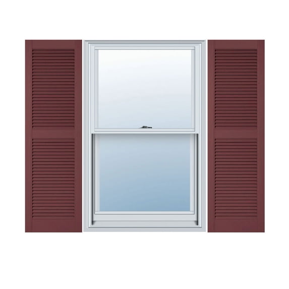 18"W x 36"H Lifetime Vinyl, Custom Straight Top Center Mullion, Open Louver Shutters, w/Shutter-Loks (Per Pair), Wineberry