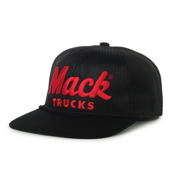 Mack Trucks Logo Unstructured Mesh Trucker Hat, Black, High Crown Snapback