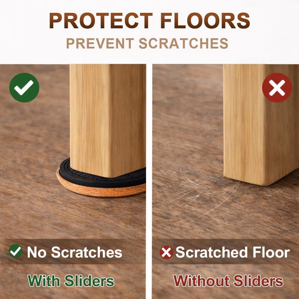 Felt Furniture Sliders for Hardwood Floors Protectors, 16 PCS 3 ½” Heavy Duty Furniture Pads Movers for Hard Surfaces - Chair Leg Protectors, Move Large Furniture Easily