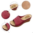 thumbnail image 6 of Rokment Womens Orthopedic Platform Wedges High Heels Slides Sandals with Massage Sole 2026 Beach Summer Comfortable Hollow out Leather Arch Support Walking Slip on Dressy Shoes Red Size 8.5, 6 of 8