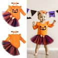 thumbnail image 2 of Jkety Baby Girl Outfits 0-18 Months Baby Girl Halloween Clothes Smocked Pumpkin Romper Onesie Tulle Lace Bodysuit Girl Christmas Clothes(Orange,9-12 Months), 2 of 9