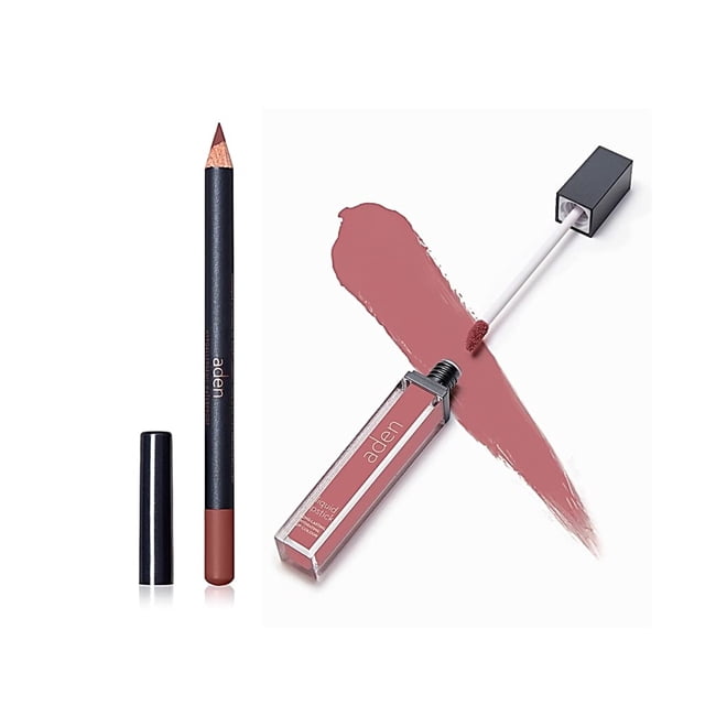 aden - 2 en 1 - Set de lápiz labial líquido mate y delineador de labios - 7ML - No se mancha y de secado rápido - Altamente pigmentado - Larga duración con hidratación - Hecho en Italia (06 Force)