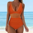 thumbnail image 2 of Daiosportswear Women's Tummy Control Swimsuits MeshOne Piece Bathing Suits Slimming V Neck Swimwear,Swimwear for Women Orange 6(M), 2 of 4