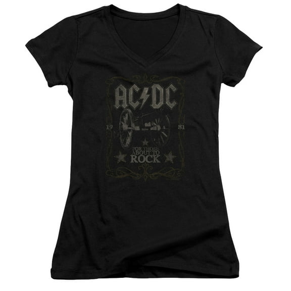 Acdc - Rock Label - Juniors Cap Sleeve V-Neck Shirt - Large