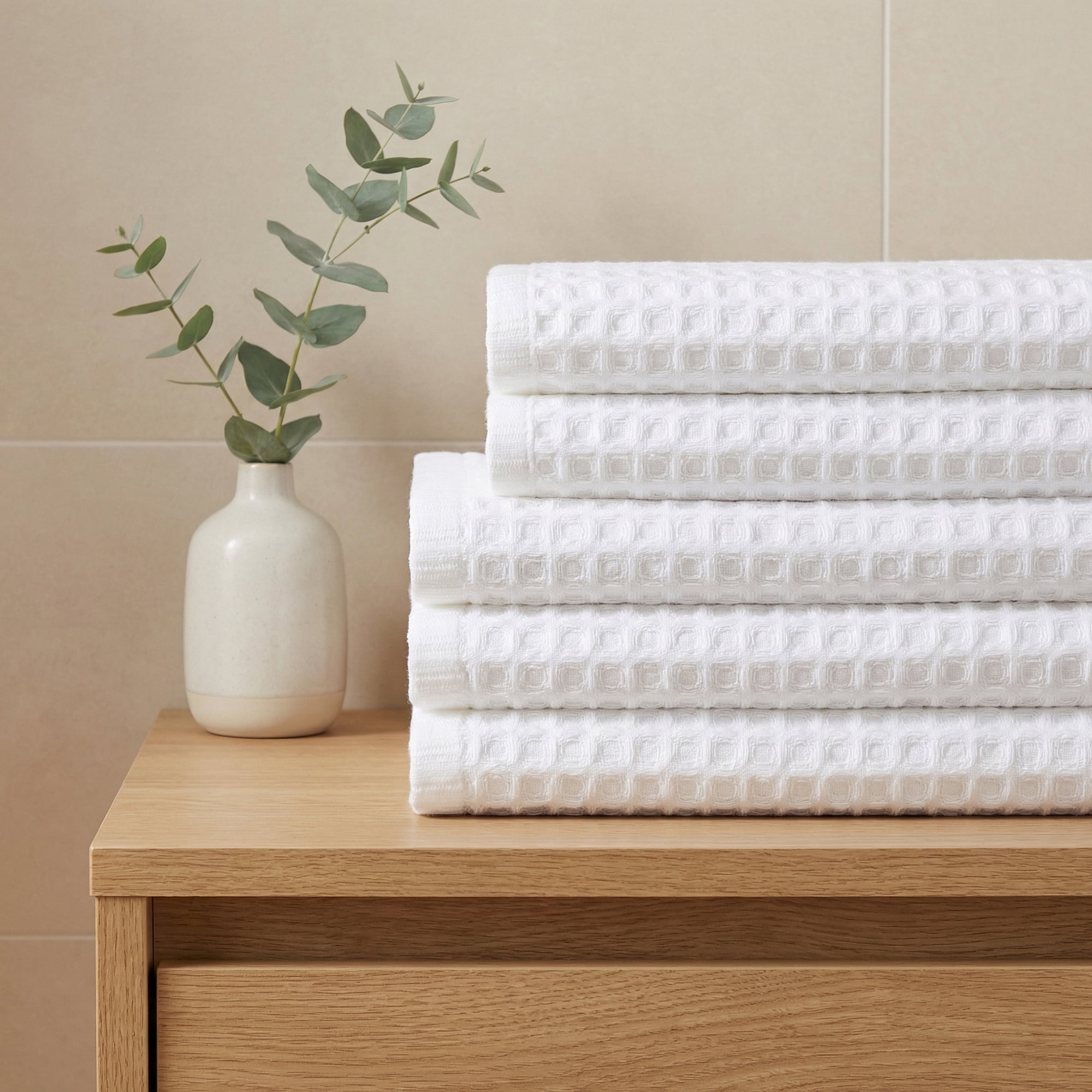 Unique Bargains Cotton Waffle Soft Quick Dry Lint Free Face Cloths 13x13in White 6pk