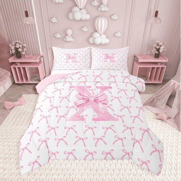 Erosebridal Monogrammed Bow Tie Bedding Twin Comforter Set,Dreamy Princess Down Comforter,Letter Bedroom Decor,Reversible,Lightweight,2-Piece