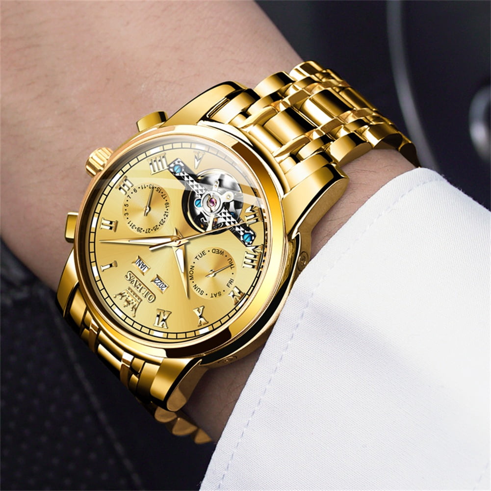 OLEVS Automatic Watches for Mens Self-Winding Mechanical Chronograph Classic Fashion Business Tourbillon Skeleton Stainless Steel Waterproof Luminous Mens Wrist Watches Reloj Para Hombre