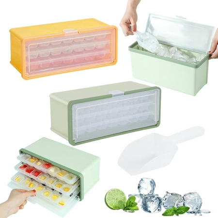 

Bobasndm Ice Cube Trays and Ice Cube Storage Container Set With Ice Shovel 3 Packs/63 Big Ice Cubes Stackable Plastic Ice Mold Makers for Cool Drinks Baby Food and Smoothie