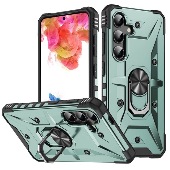 for Samsung Galaxy S25 Plus Case, with Magnetic Car Mount Function, Military Grade Shockproof Non-Slip Case Built-in 360° Rotate Ring Stand for Galaxy S25 Plus - Darkgreen