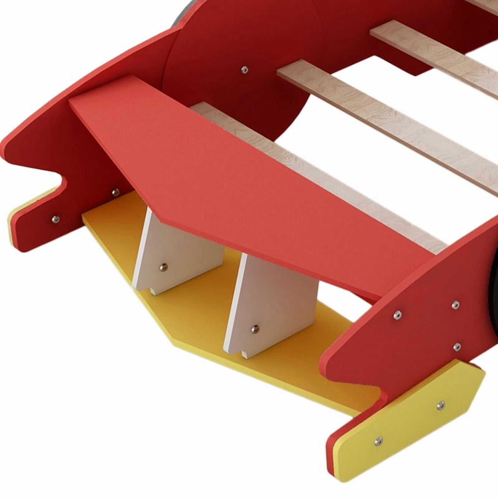 [Luckynote]Twin Size Race Car-Shaped Platform Bed with Wheels,Red