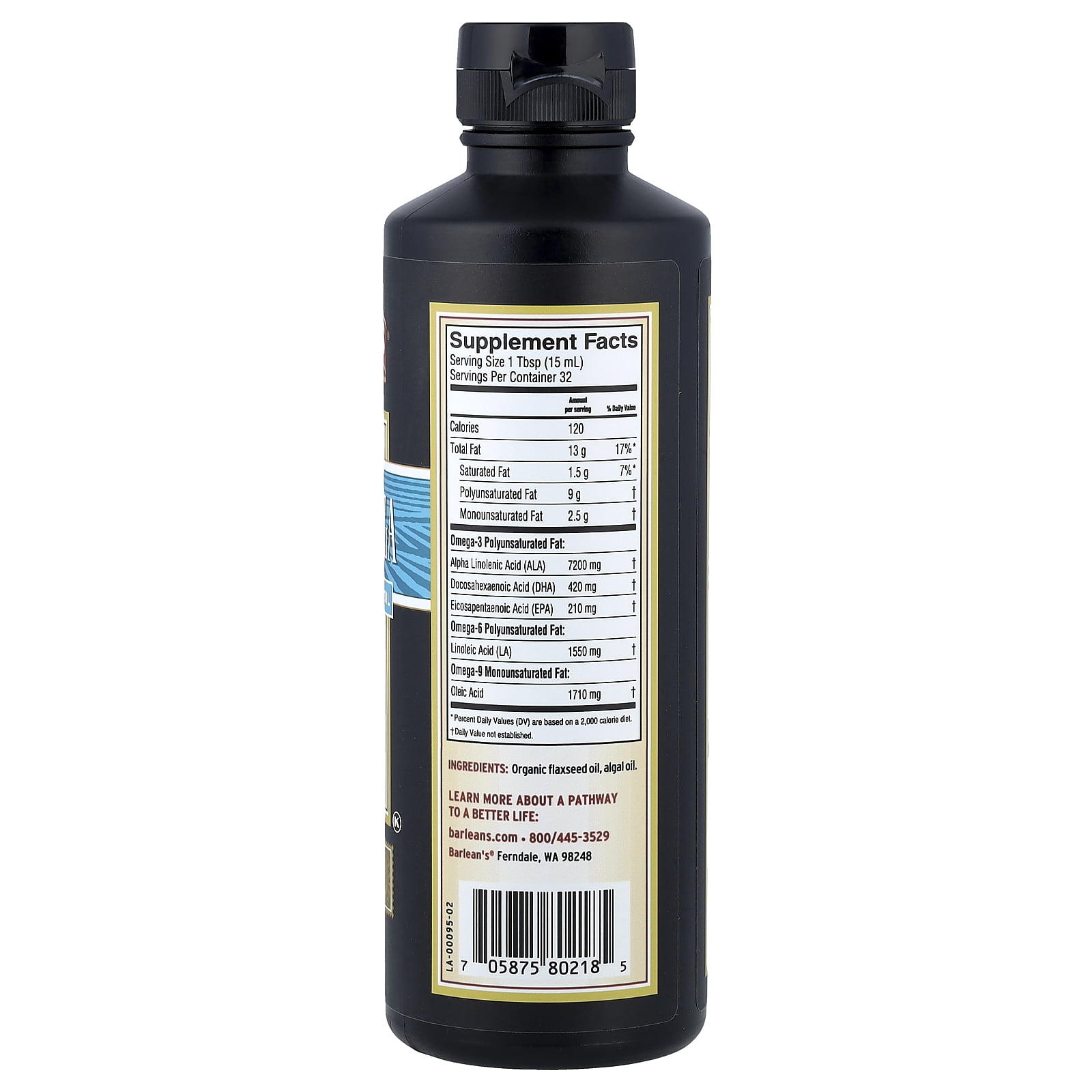 Barlean's Vegan Omega With Flax + Algae Oil, 16 fl oz (473 ml)