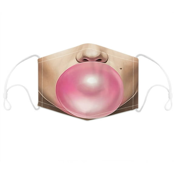 Face Mouth Nose Mask Cover Protection Reusable Cotton Blend Five Layer Filter Included Unisex Adjustable One Size Bubble Gum Design