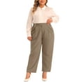 thumbnail image 3 of Agnes Orinda Women's Plus Size Pleated Work Office Outfits High Waisted Straight Business Casual Pants with Pocket 3X Brown, 3 of 7