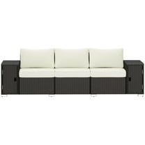 Barara King Patio Outdoor Sofa,3 Seater Wicker Outdoor Couch Patio Sofa with Storage, Thickened Cushions, Cream White