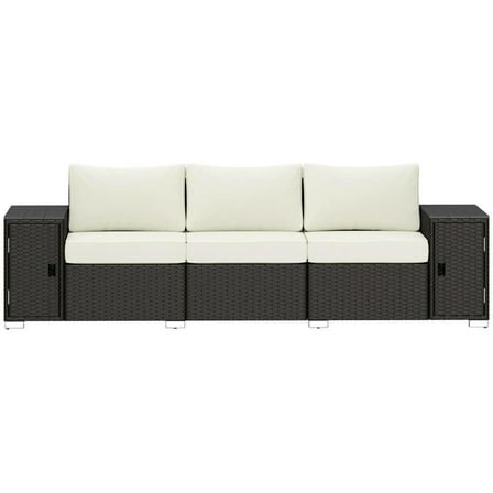 GVN Outdoor Couch Patio Sofa,3 Seater Wicker Outdoor Couch Patio Sofa with Storage, Thickened Cushions, Cream White