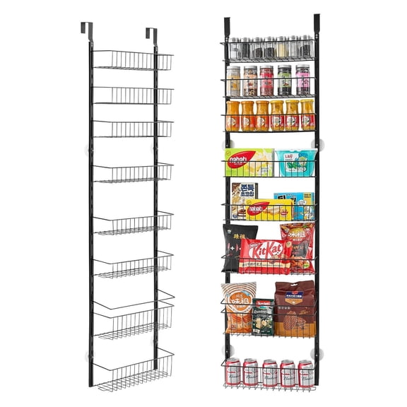 8-Tier Over The Door Hanging Rack, Pantry Cabinet & Kitchen Organizer with Adjustable Shelves for Snacks, Food & Cleaning Supplies