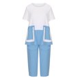 thumbnail image 4 of Womens Loungewear Two Piece Casual Linen Short Sleeve Tops with Two Pockets Cropped Wide Leg Pants Pajamas Sets, 4 of 7