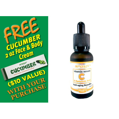 Best Vitamin C Serum 1 Oz (30 mL) - (PROFESSIONAL SKINCARE SERUM) - with FREE Cucumber Face & Body Nourishing Cream by