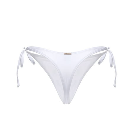 RELLECIGA Women s White Tie-Side Thong Bikini Bottom Size Small