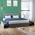thumbnail image 5 of ZAFLY Platform Queen Bed Frame with 4 Storage Drawers,Upholstered Queen Size Bed Frame and Fabric Headboard,Square Stitched Button Tufted Design,Wooden Slats Support,No Box Spring Needed,Dark Grey, 5 of 7