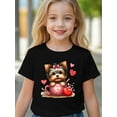 thumbnail image 1 of Adorable Yorkshire Terrier in Pink Teacup Graphic Girls' T-Shirt - Comfy Cotton Blend, Casual Round Neck, Short Sleeve - Perfect for Summer, Playful Tee Design | Cute Animal Graphic | Nontransparent, 1 of 5