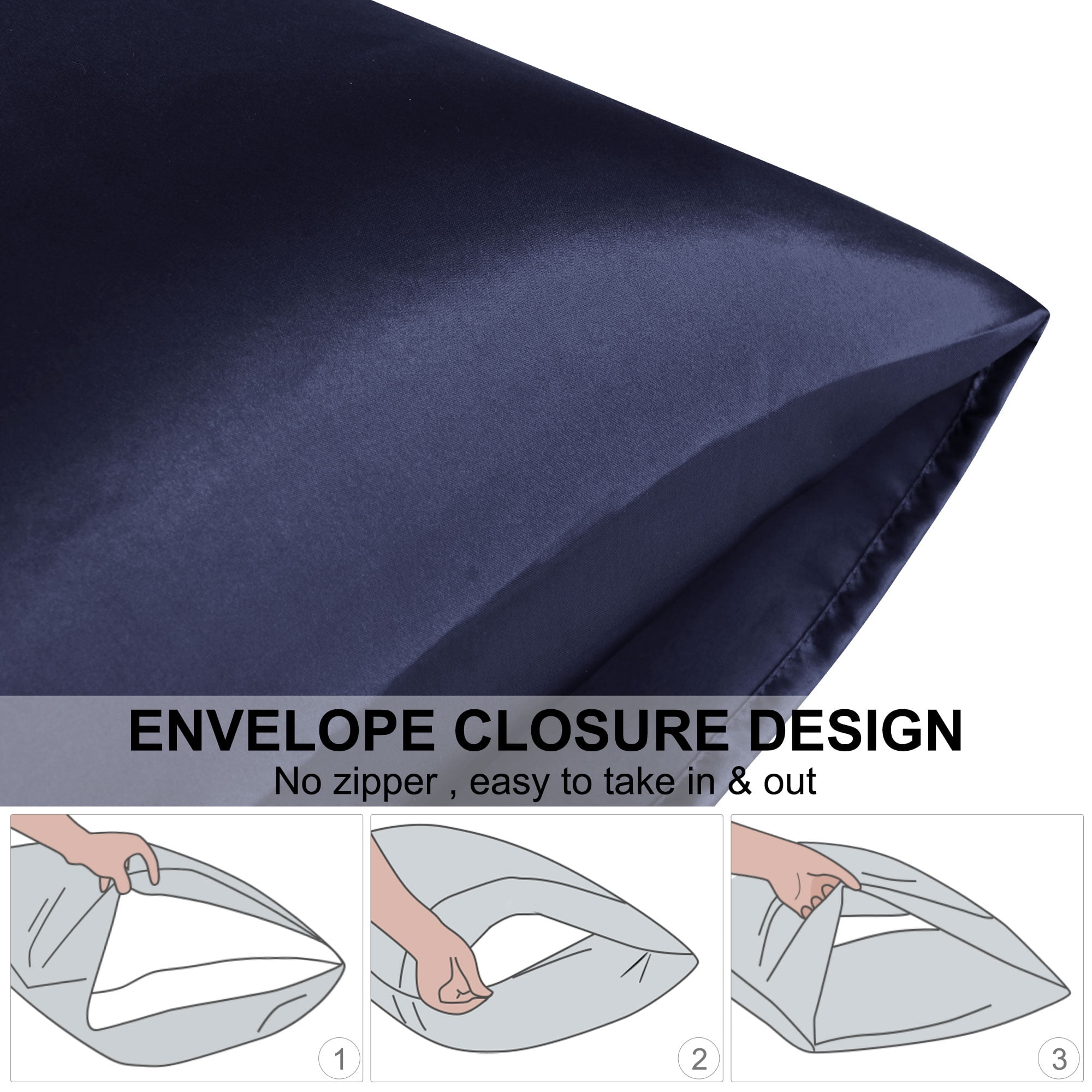 Unique Bargains Satin Duvet Cover Set of 3 with 2 Pillowcase Queen Navy