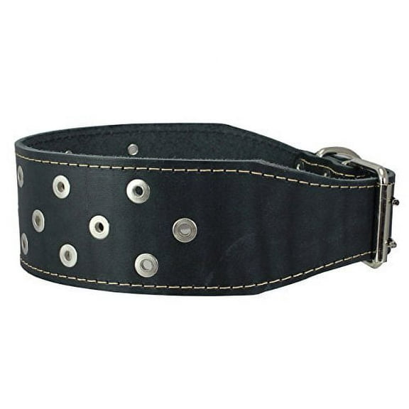3" Extra Wide Heavy Duty Genuine Leather Studded Black Leather Collar. Fits 15"-18" Neck Medium Breeds