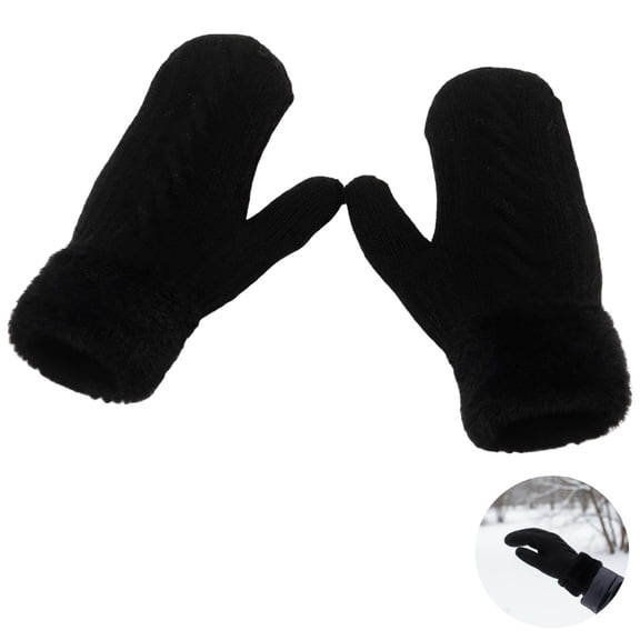 Pair of Women's Winter Gloves, Warm Lined Gloves with Plush Cuffs, Cable Knit Thick Mittens for Cold Weather, Cycling, Daily Wear