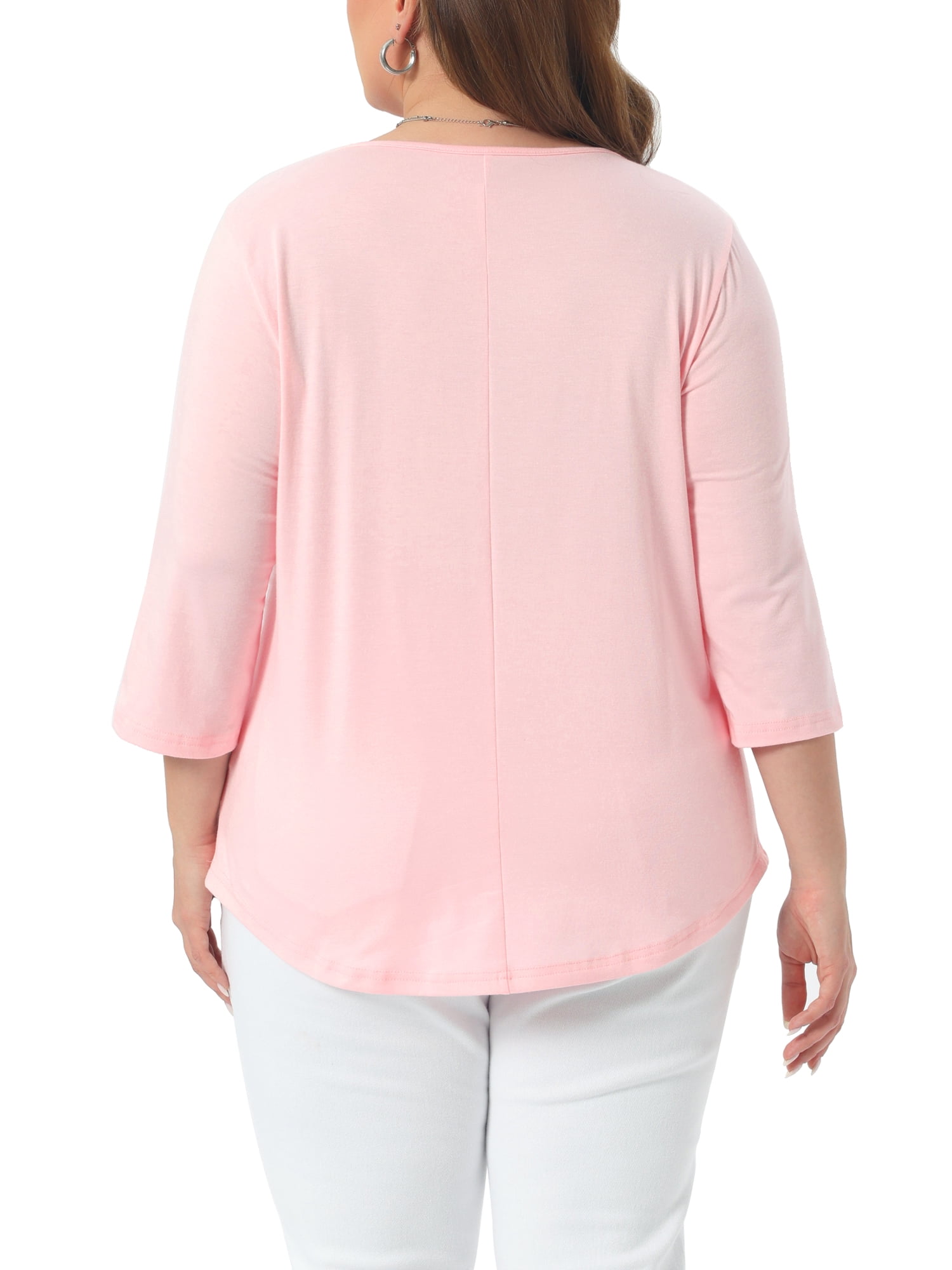 DARING DIVA Women's Plus 3/4 Sleeve Crochet Lace Detail Blouse Tunic Shirt 1X Pink