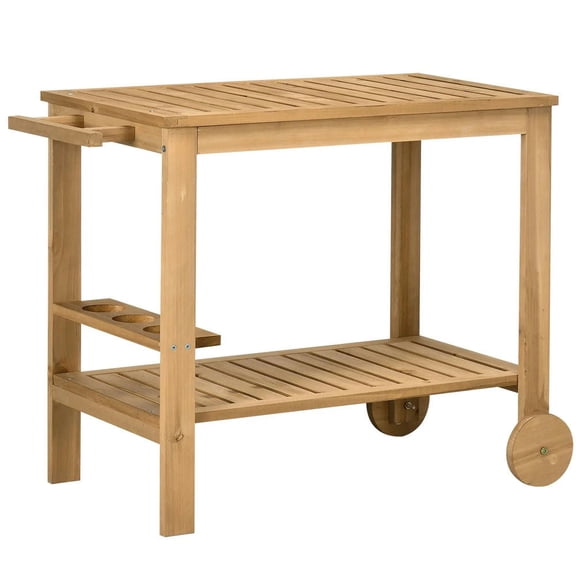 Spaco Outdoor Bar Cart, Wood Rolling Home Bar & Serving Cart with 2 Shelves, Wine Bottle Holders for Garden, Dining Room, Brown