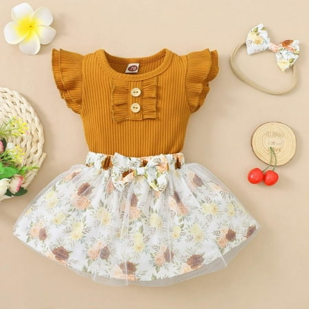 

High Quality! 0-12M 3pcs/set Infant Skirt Set for Baby Girls Bodysuit+bow Skirt