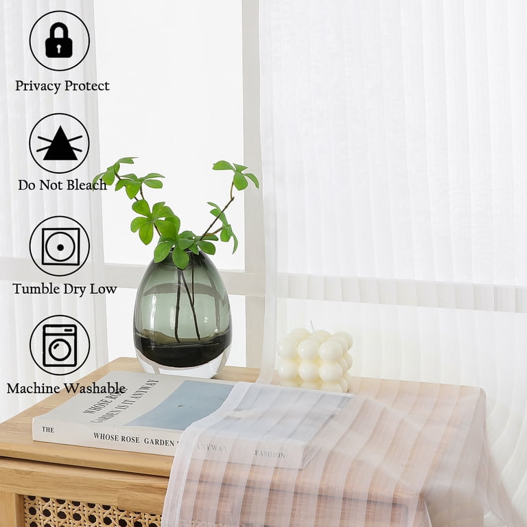 OVZME Luna 108" Striped White Sheer Curtains, 2 Panels photo 3