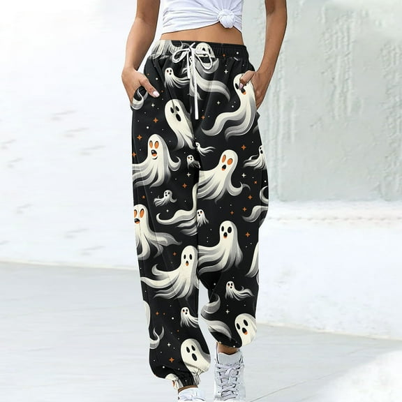 WXLWZYWL Womens Halloween Sweatpants Graphic Print Pants Drawstring Waist Joggers Casual Lounge Pants Athletic Workout Pants
