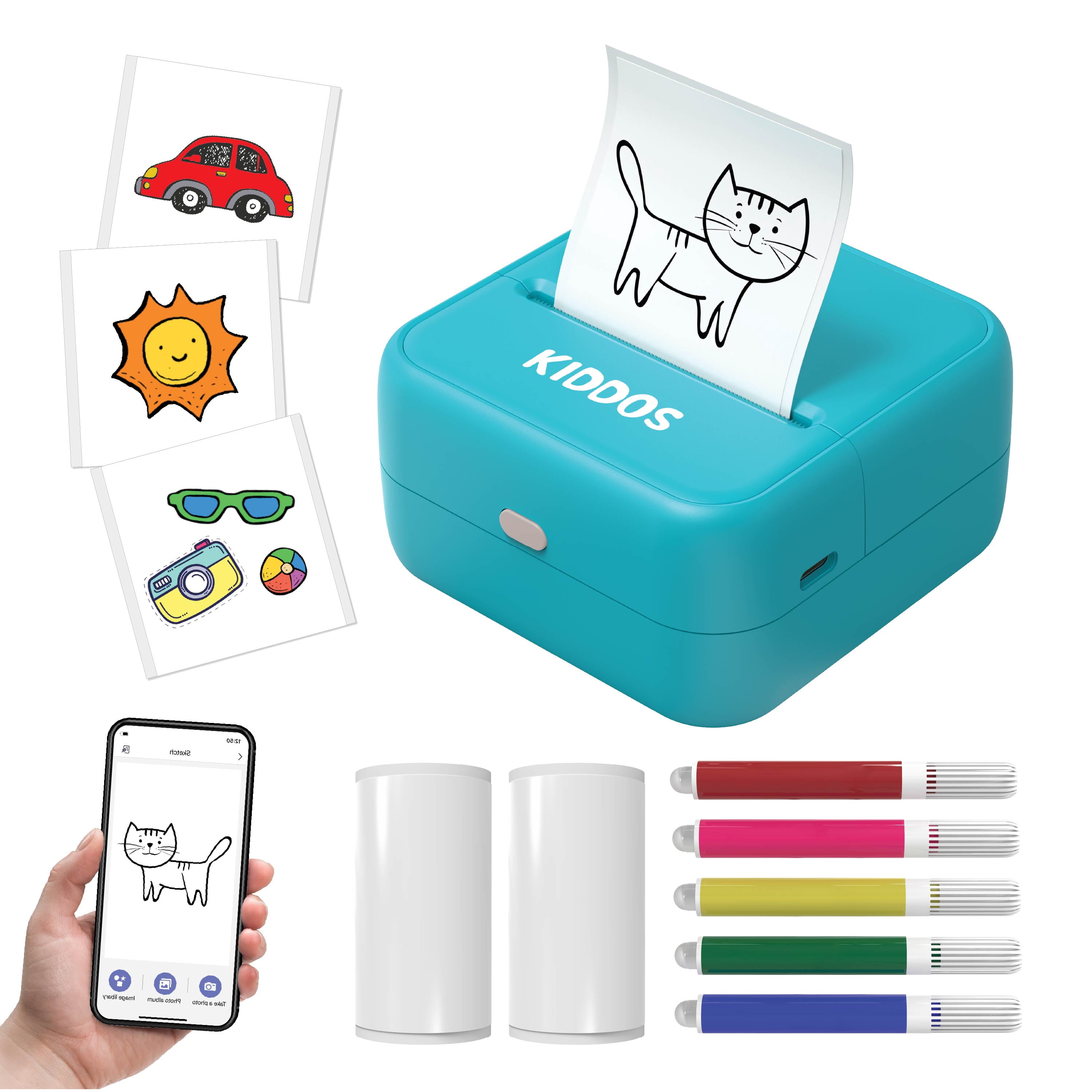 Kiddos Sticker Maker Machine – Sticker Maker for Kids 8+ DIY Arts and Crafts Kit with Markers, Sticker Rolls & App