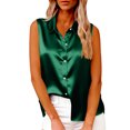 thumbnail image 3 of ZQGJB Womens Sleeveless Button Down Shirt Silky Satin Blouse Dressy Casual Summer Solid Color Basic Business Work Tank Tops Green M, 3 of 8